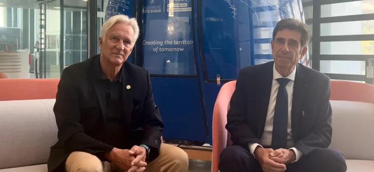 Jeanick Brisswalter et Charles Ange Ginésy lors de la conférence Talents & Impact de la Fondation Université Côte d'Azur