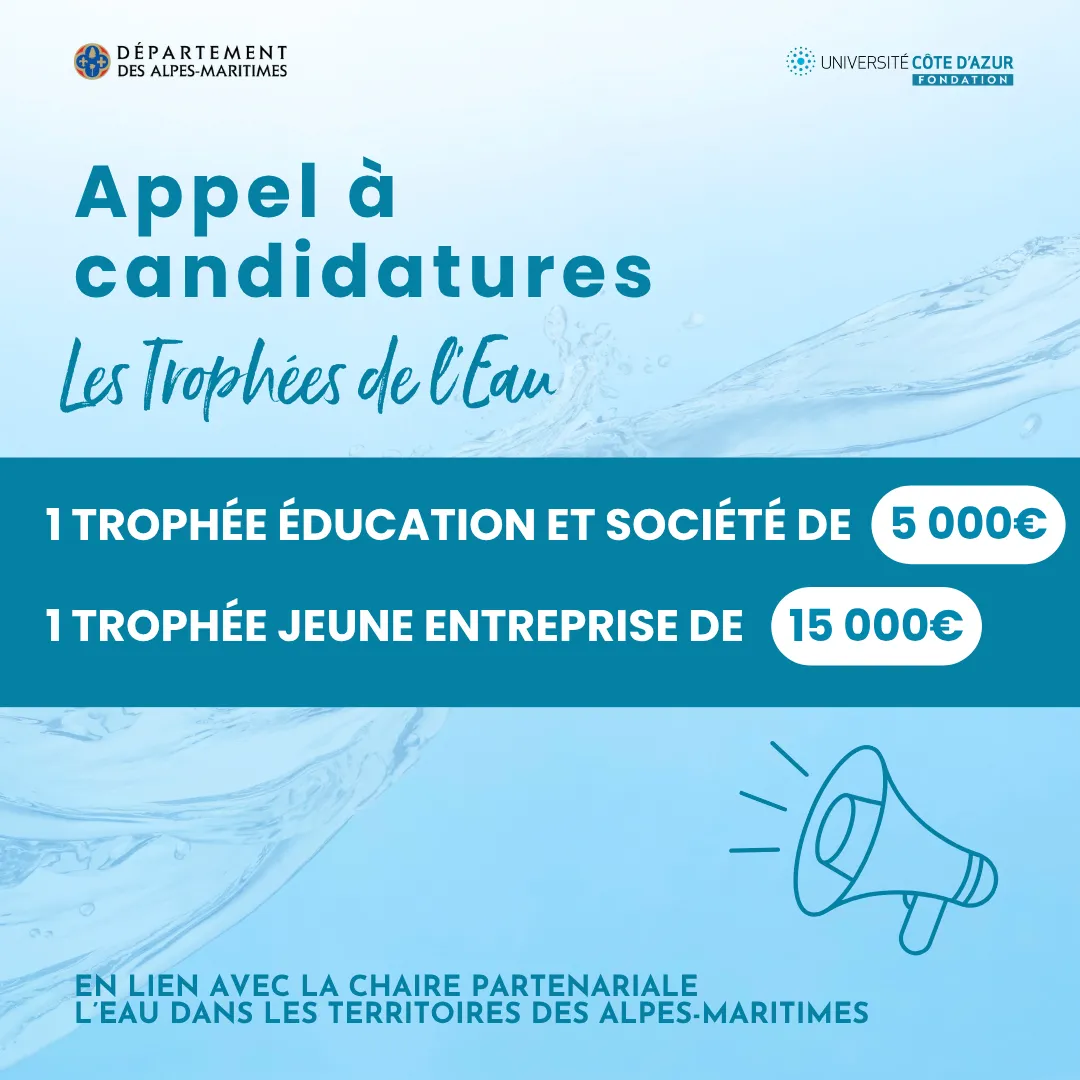 Appel à candidatures Trophées de l'Eau 2026 – Fondation Université Côte d'Azur et Département des Alpes-Maritimes